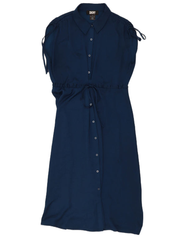 Dkny Womens Short Sleeves Shirt Dress US 10 Large Navy Blue Polyester