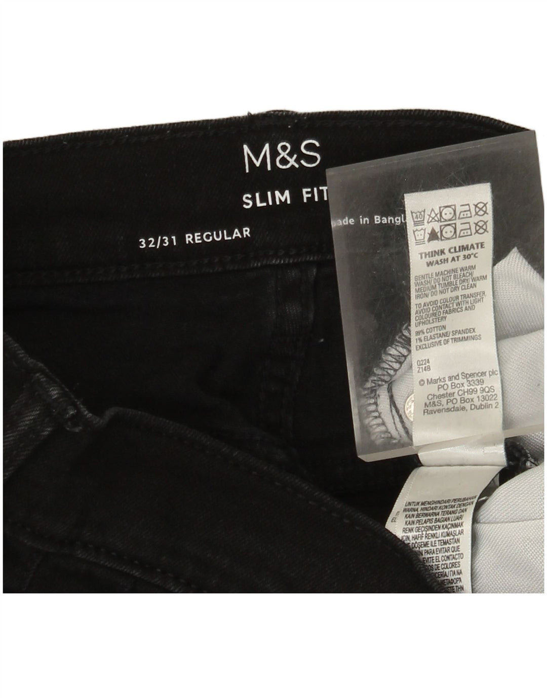 Blugi subțiri obișnuiți pentru bărbați Marks & Spencer W32 L31 bumbac negru