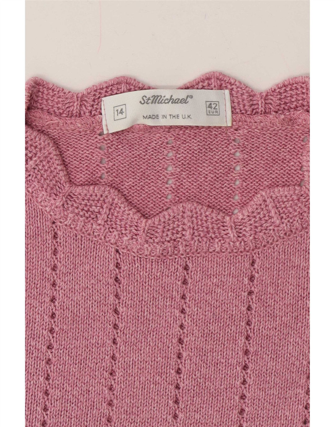 St Michael Womens Short Sleeve Crew Neck Jumper Sweater UK 14 Medium Pink
