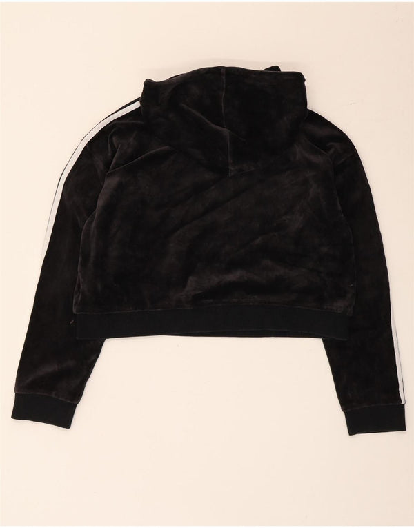 Adidas Dame Oversized Crop Velvet Hoodie Jumper UK 8 Small Black Bomuld
