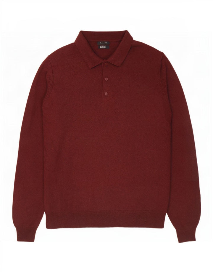 Massimo Dutti Herre Polo Neck Jumper Sweater Stor Bourgogne uld