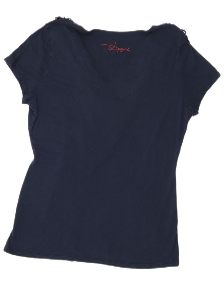 Desigual Womens Graphic T-Shirt Top UK 18 XL Navy Blue Patchwork