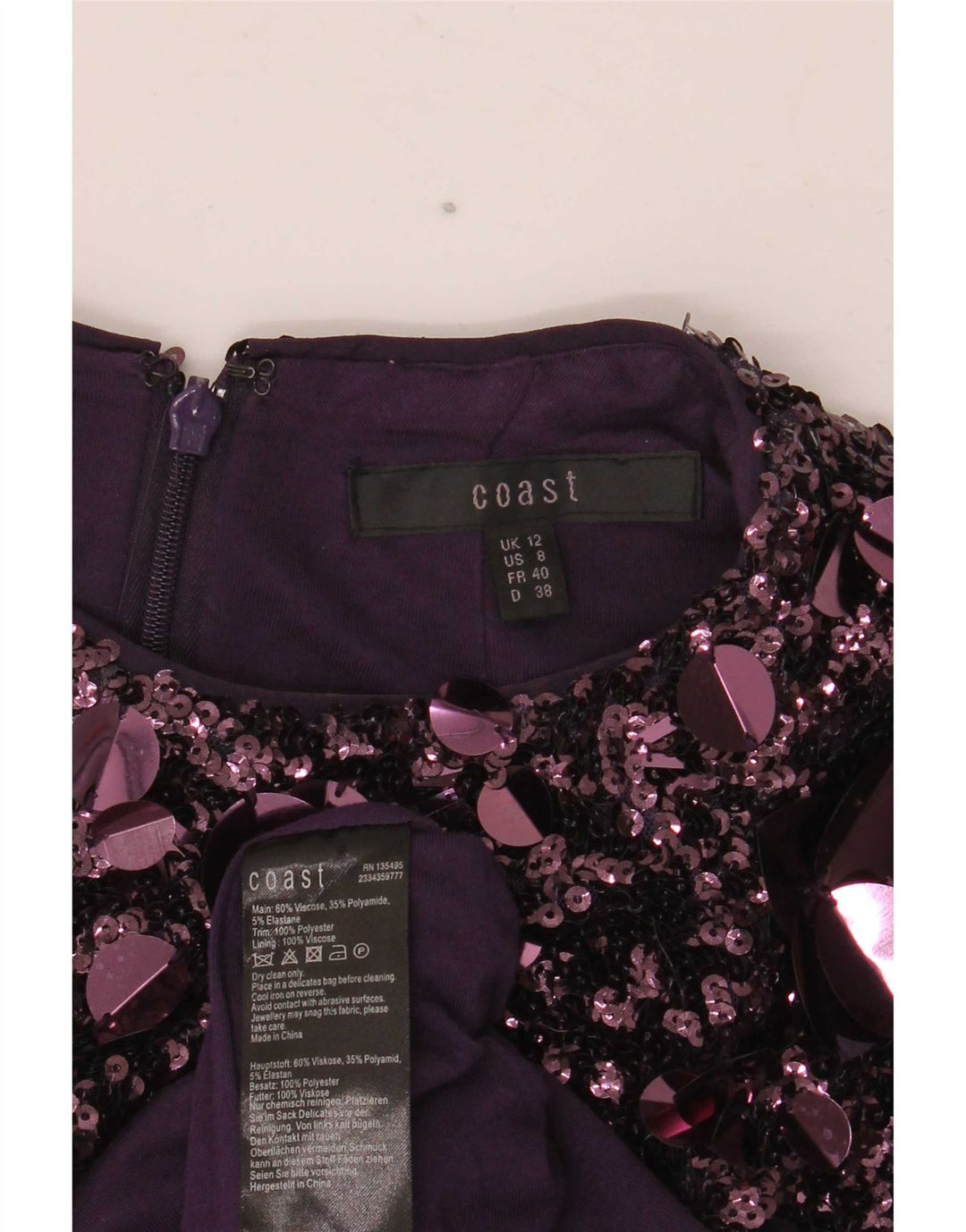 Coast Womens Sleeveless Basic Dress UK 12 Medium Purple Viscose