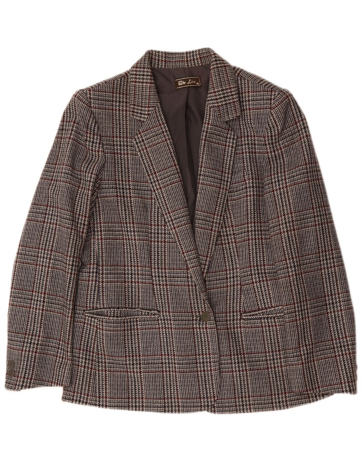 Jaqueta blazer feminina vintage com 1 botão IT 46 grande lã houndstooth cinza