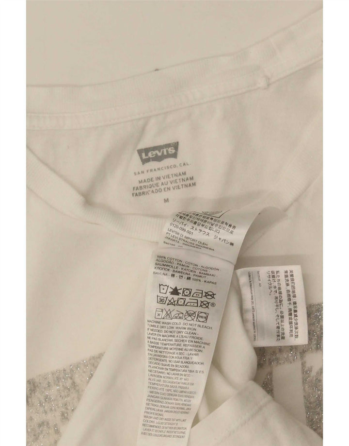Levi's Womens Graphic T-Shirt Top UK 12 Medium White Cotton