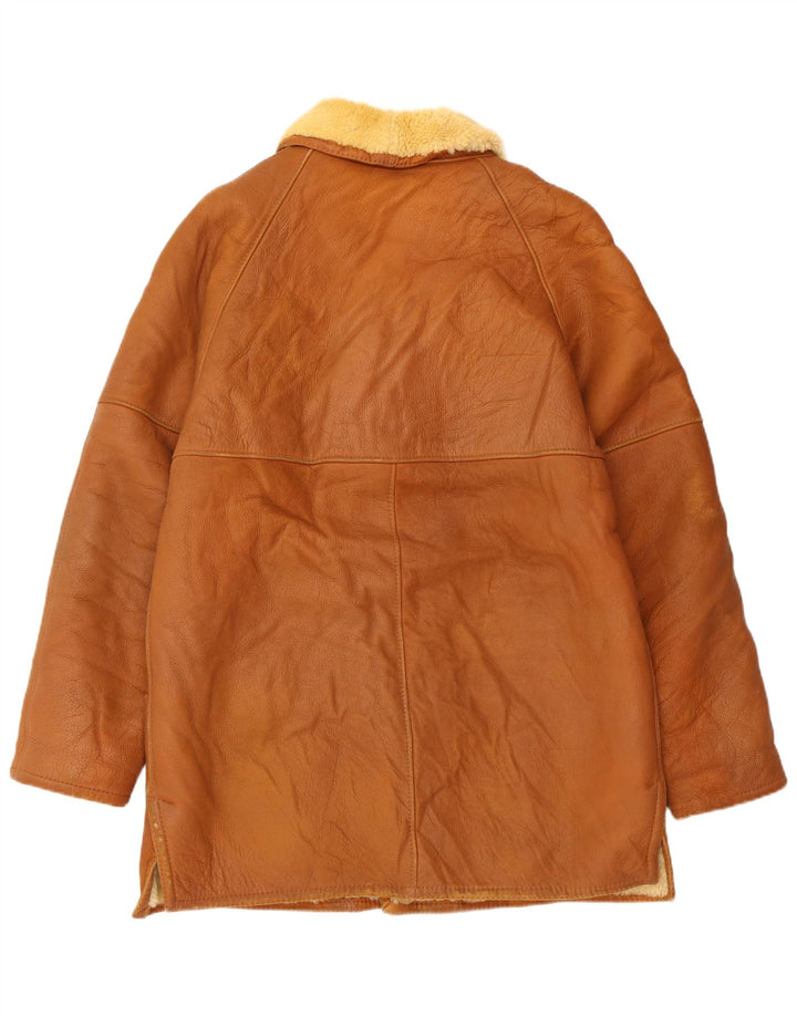 MABRUN Mens Shearling Jacket UK 36 Small Brown Leather