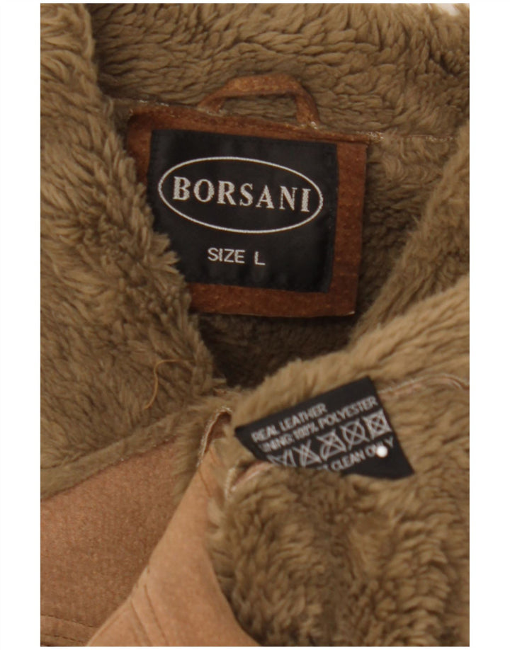 Borsani Mens Sherpa Leather Jacket UK 40 Large Brown Leather
