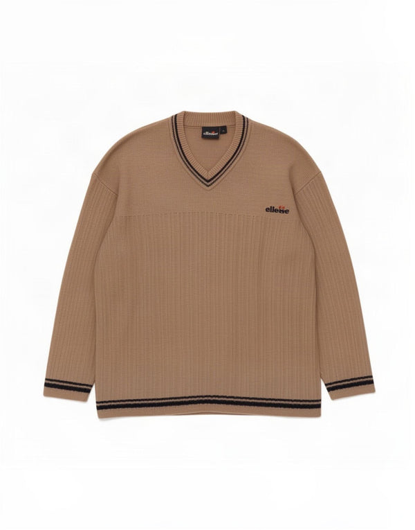 Maglione da uomo con scollo a V Ellesse XL in cotone a righe beige