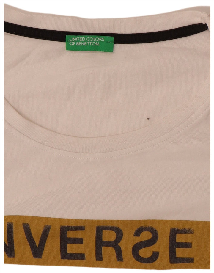 Benetton Mens Graphic T-Shirt Top Medium White