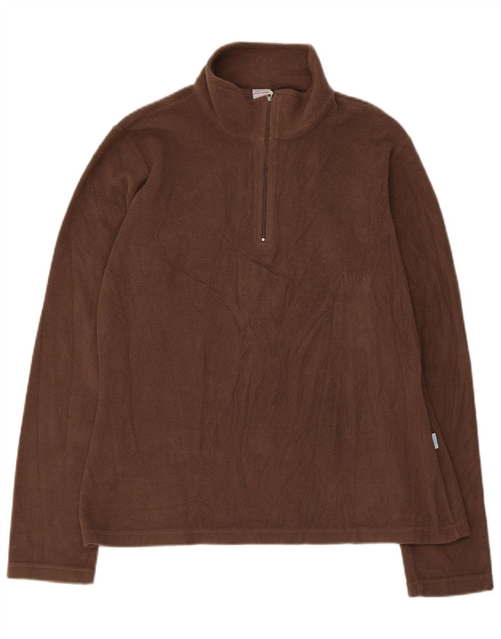 Brugi Womens Zip Neck Fleece Jumper UK 14 Large Brown Polyester