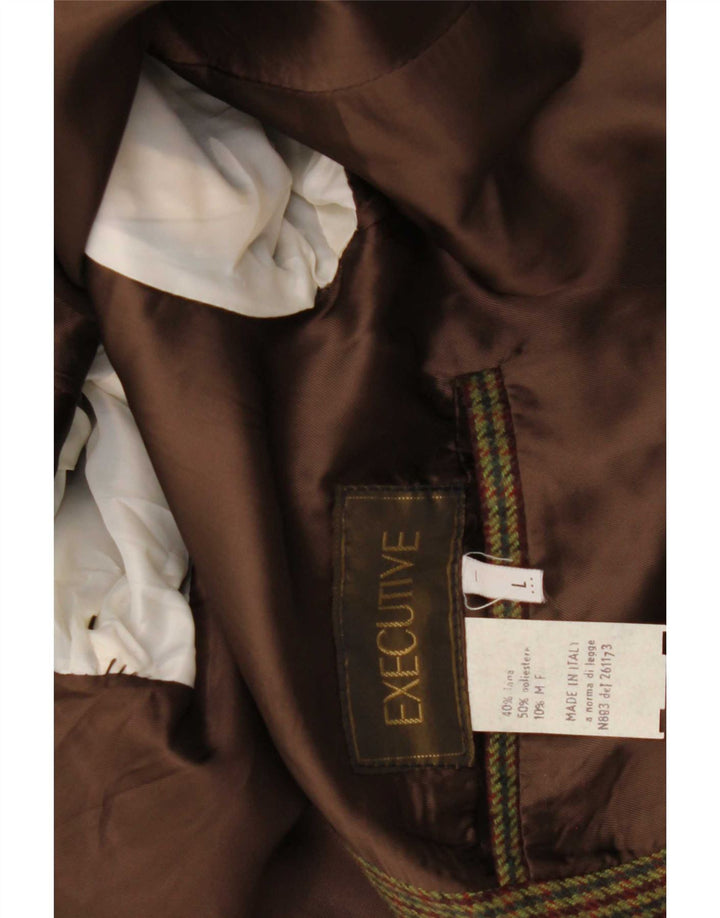 vintage Mens 2 Button Blazer Jacket UK 40 Grande laine à carreaux kaki