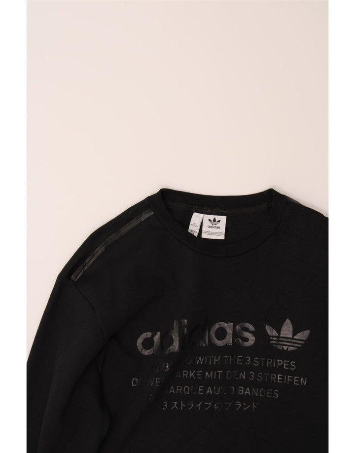 ADIDAS Mens Graphic Sweatshirt Jumper Small Black Cotton Vintage Adidas and Second-Hand Adidas from Messina Hembry 
