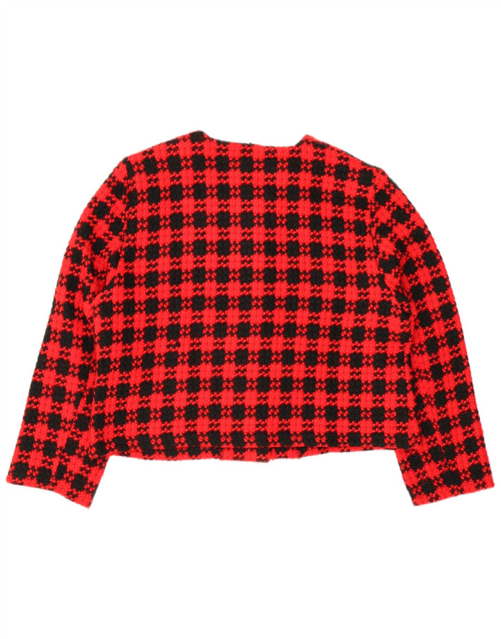 VINTAGE Womens Crop 4 Button Blazer Jacket UK 18 XL Red Check