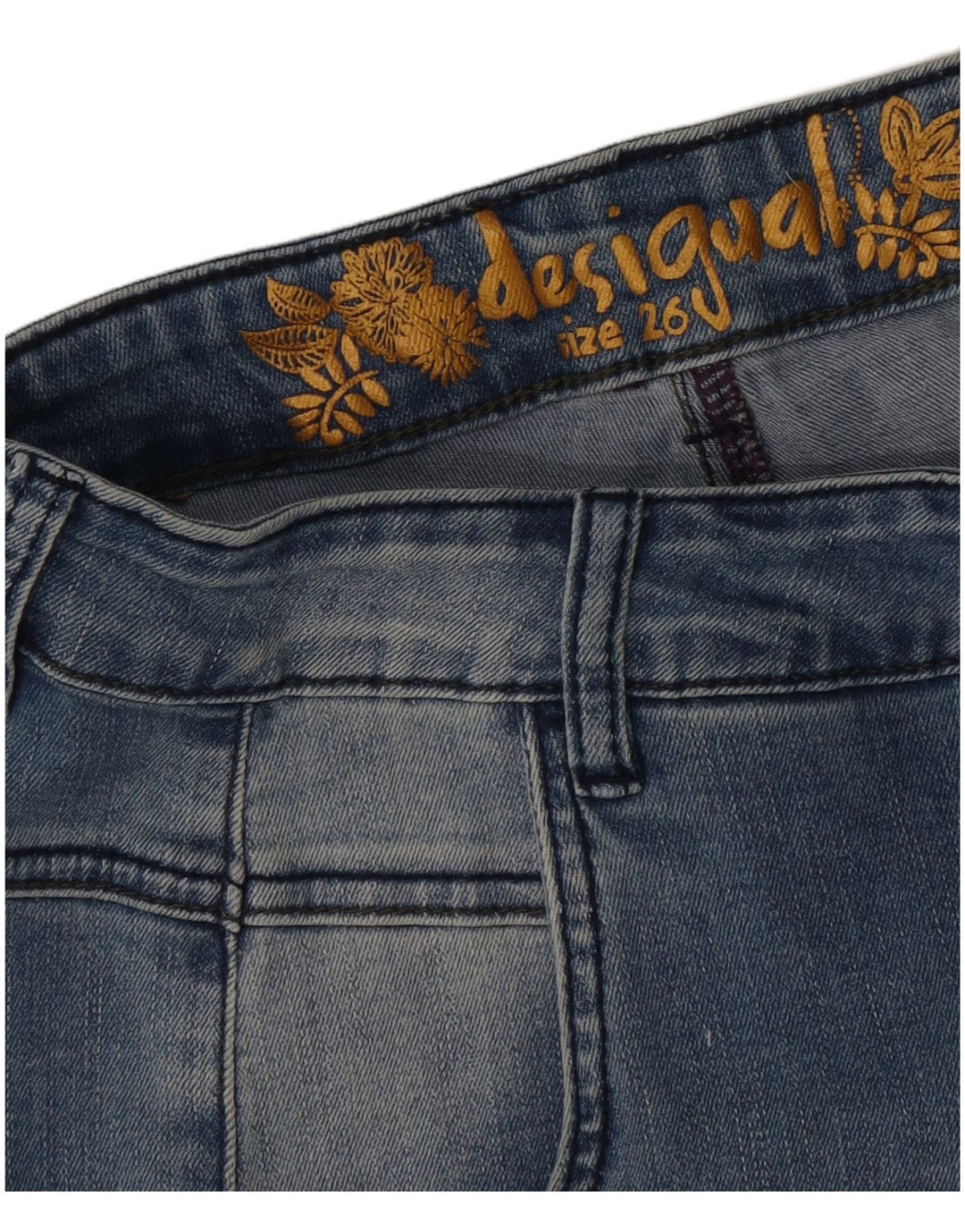 Desigual Womens Distressed Slim Jeans W26 L26 Blue Floral