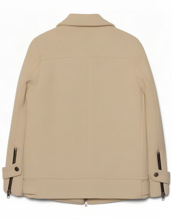 Zara Γυναικείο Biker Jacket UK 10 Small Off White Βαμβακερό