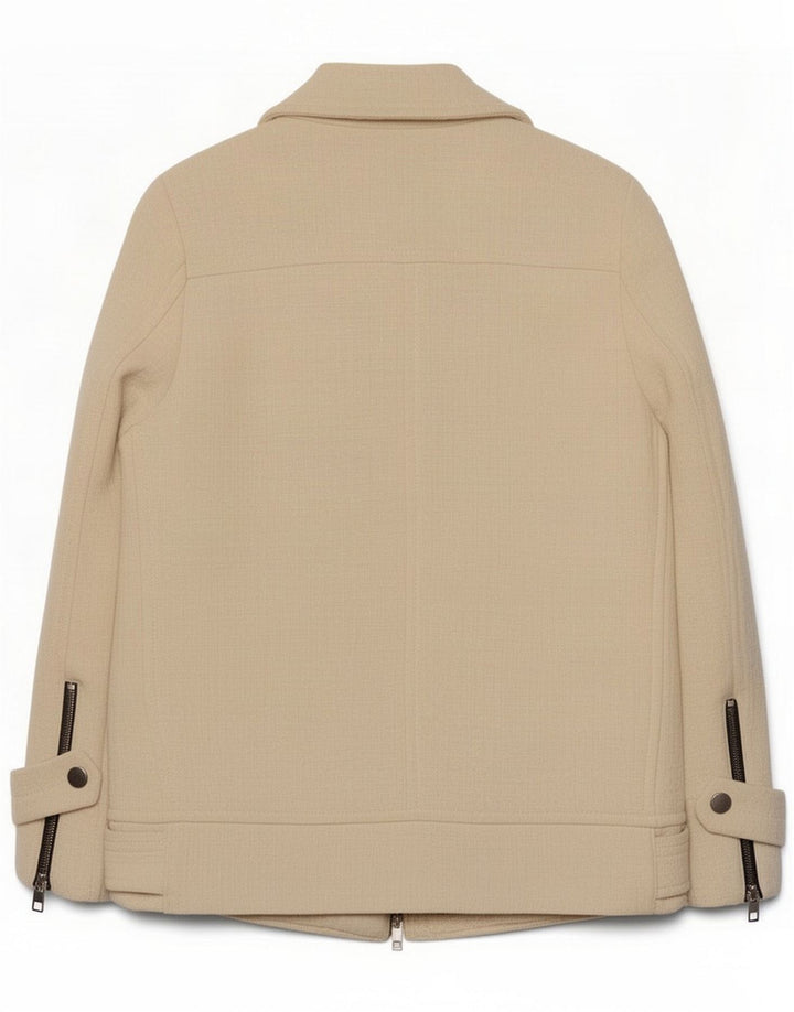 Zara Womens Biker Jacket UK 10 Small Off White Bomuld