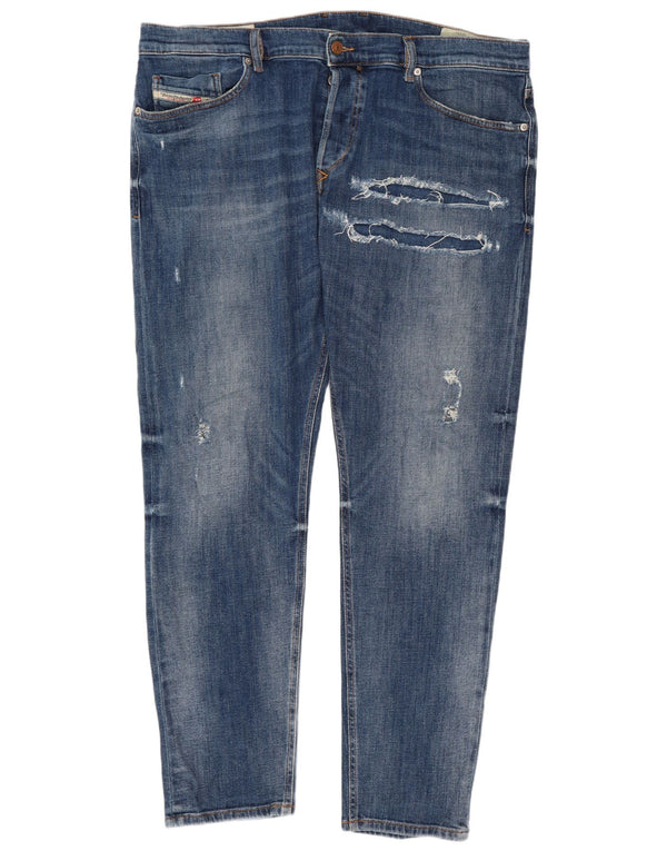 Diesel Mens Tepphar-X Distressed Carrot Slim Jeans W38 L32 Blue Cotton