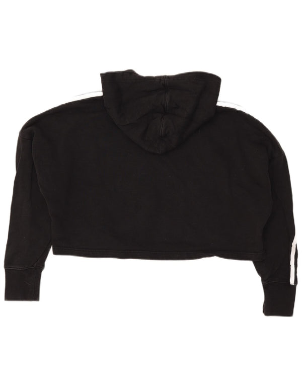 Adidas Womens Crop Oversized Hoodie Jumper UK 6 XS Μαύρο βαμβακερό