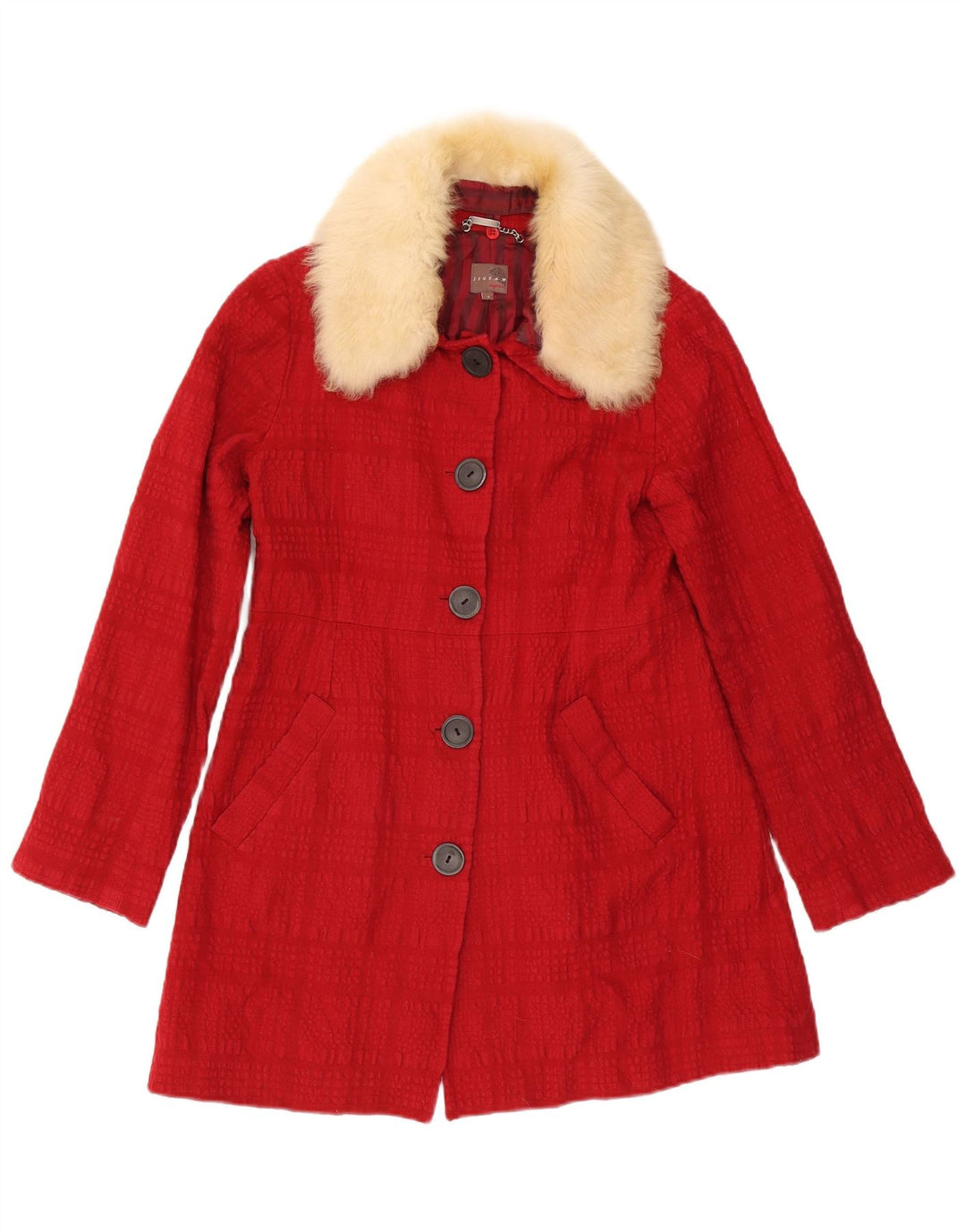 Sobretudo feminino Jigsaw UK 8 pequeno algodão xadrez vermelho