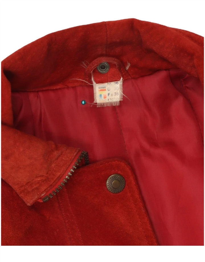 Vintage Womens Suede Oversized Overcoat UK 10 Small Red