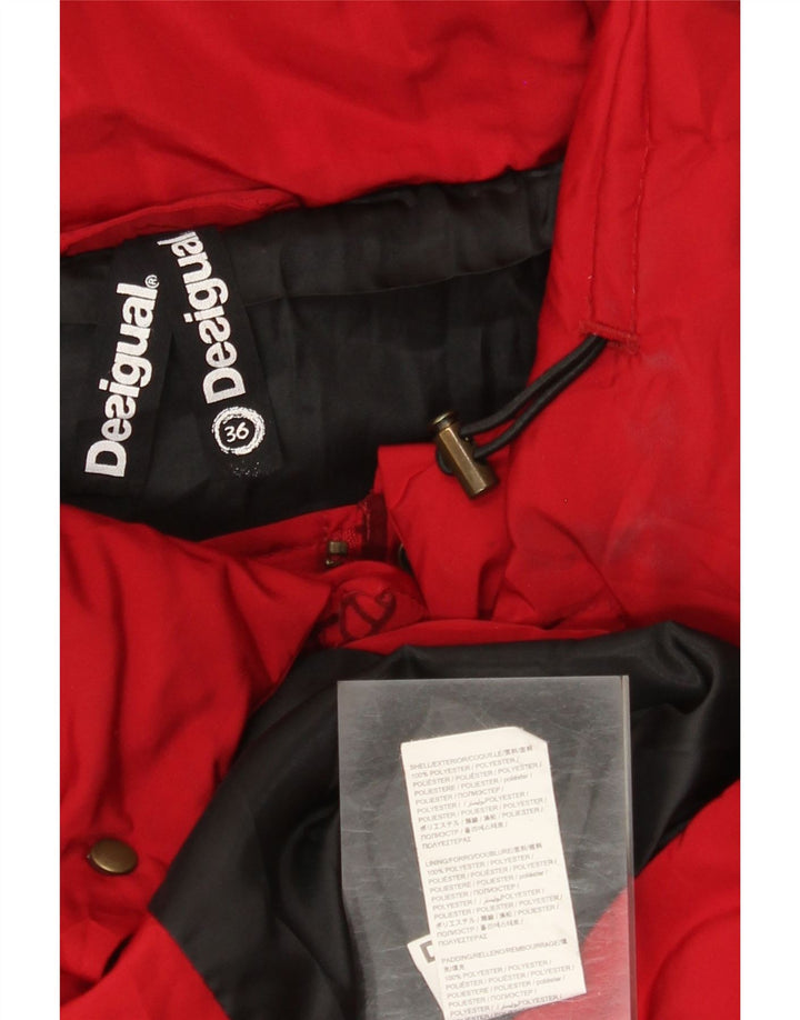 Desigual Womens Padded Coat EU 36 Small Red Floral Polyester