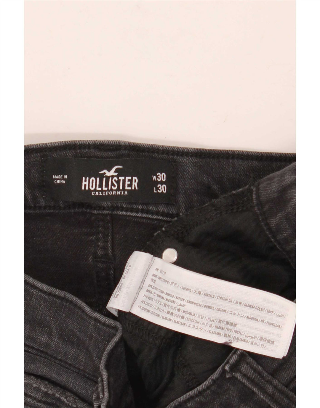 Hollister Mens Distressed Slim Jeans W30 L30 Grey Cotton
