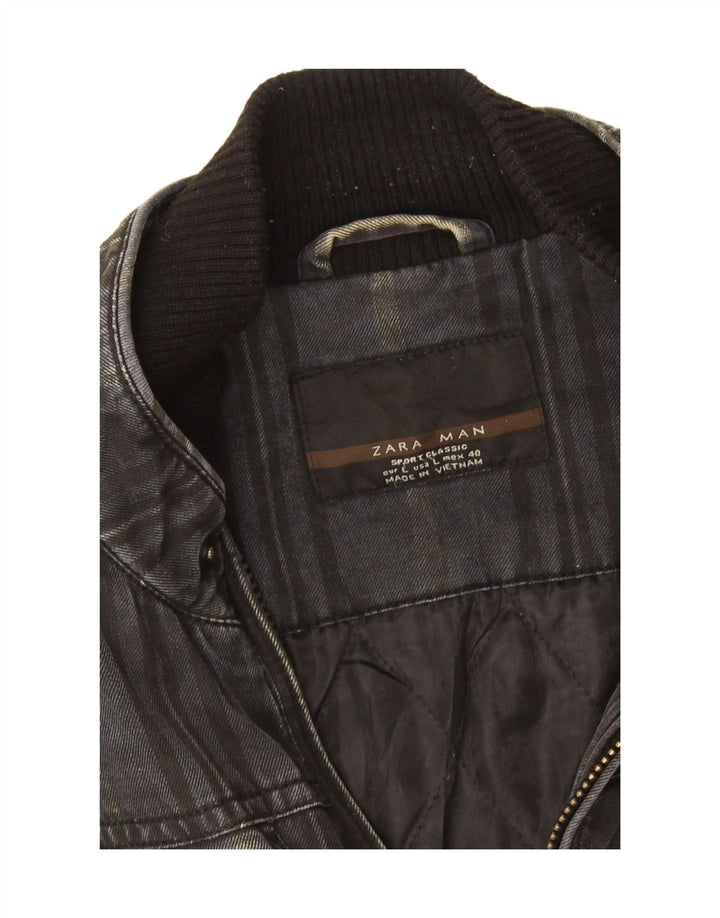 Zara Mens Military Denim Jacket UK 40 Large Grey Cotton