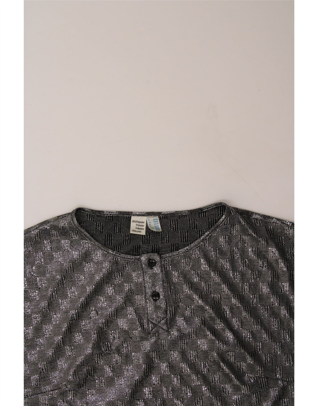 VINTAGE Womens Blouse Top EU 46/48 XL Grey Geometric Polyester Vintage Vintage and Second-Hand Vintage from Messina Hembry 