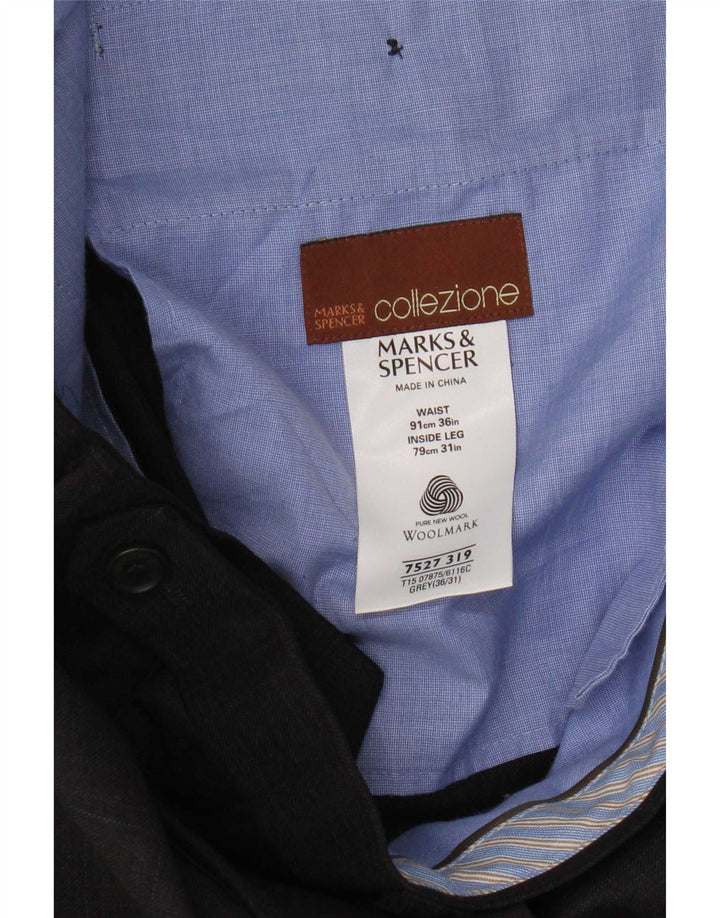 Marks & Spencer Pantalon de costume droit pour homme W36 L31 Gris à carreaux en laine vierge