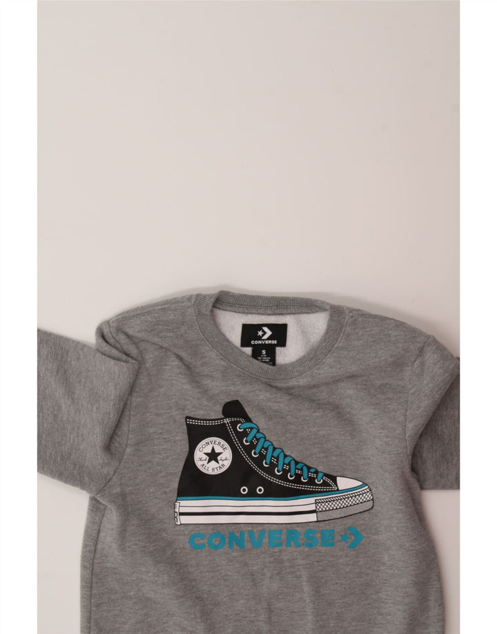 CONVERSE Boys Graphic Sweatshirt Jumper 7-8 Years Small Grey Cotton Vintage Converse and Second-Hand Converse from Messina Hembry 