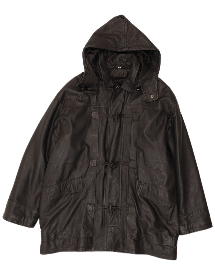 Conbipel Herren Ledermantel mit Kapuze IT 56 2XL Schwarz