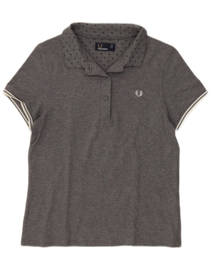 Fred Perry Womens Polo Shirt UK 12 Medium Grey Spotted Cotton