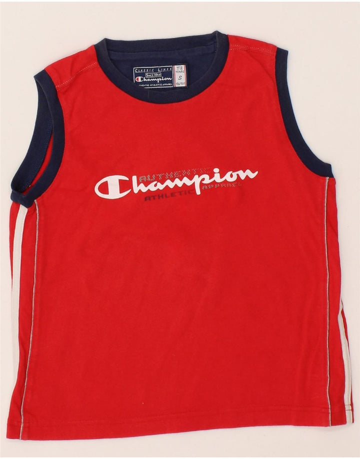 CHAMPION Boys Graphic Vest Top 7-8 Years Small Red Colourblock Vintage Champion and Second-Hand Champion from Messina Hembry 