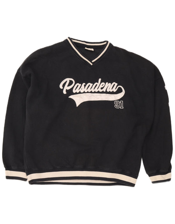 Pull & Bear Felpa Pasadena da uomo, grande, color block blu navy