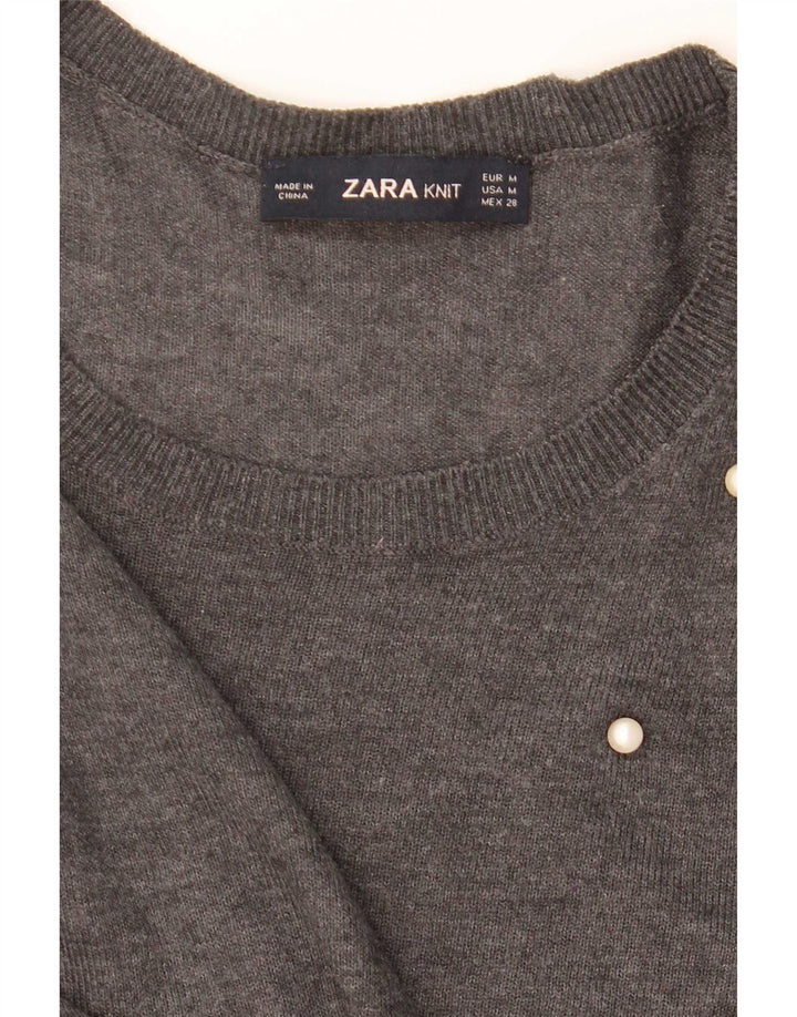 Zara Dame Boat Neck Jumper Sweater UK 14 Medium Grey Spotted