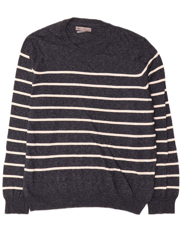 Marks & Spencer Pull à col rond pour homme Large rayé bleu marine