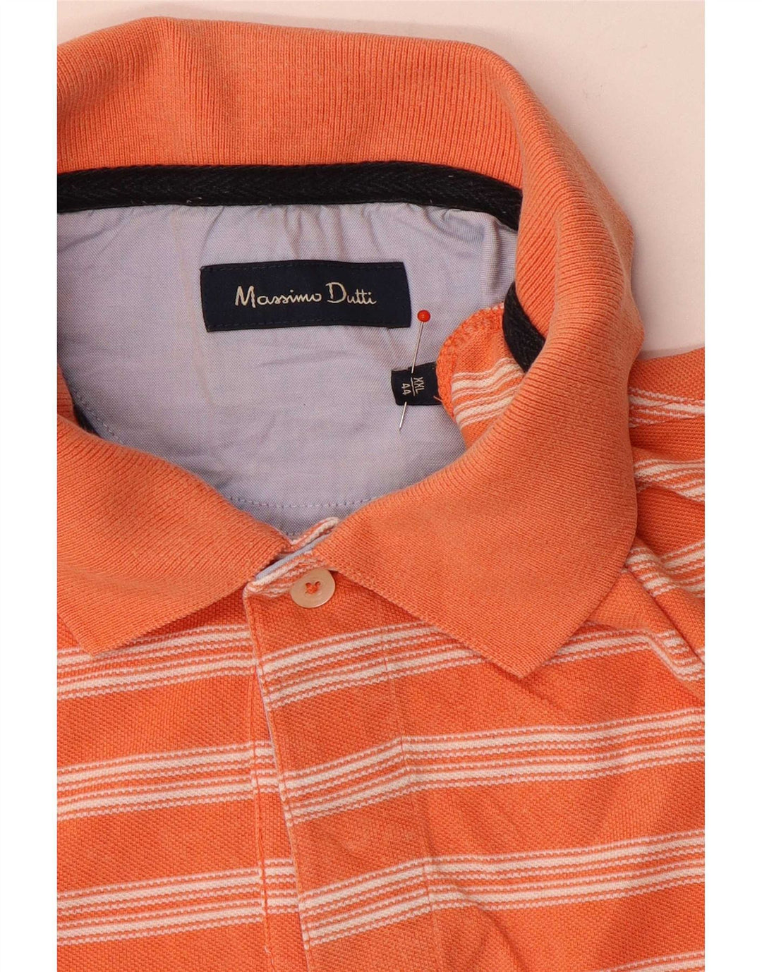 Massimo Dutti Mens Polo Shirt 2XL Orange Striped