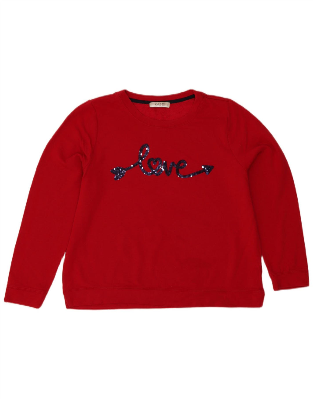 Oasis Womens Graphic Sweatshirt Jumper UK 16 Large Red Viscose