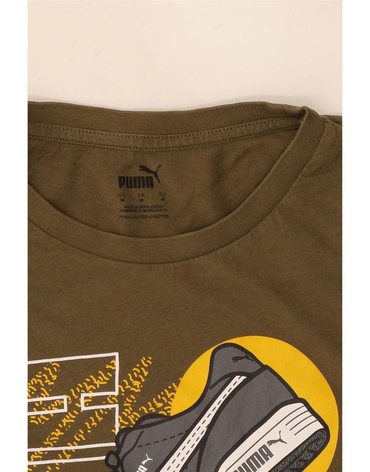 PUMA Mens Graphic T-Shirt Top Medium Khaki Cotton Vintage Puma and Second-Hand Puma from Messina Hembry 