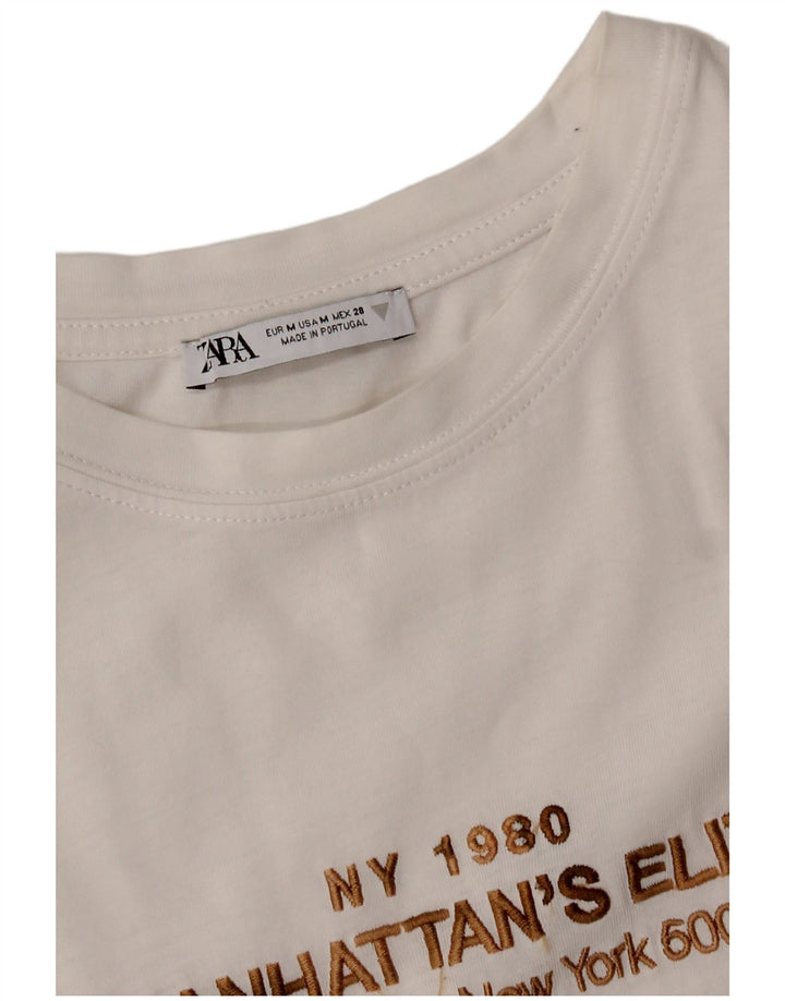Zara Womens Graphic T-Shirt Top UK 12 Medium White