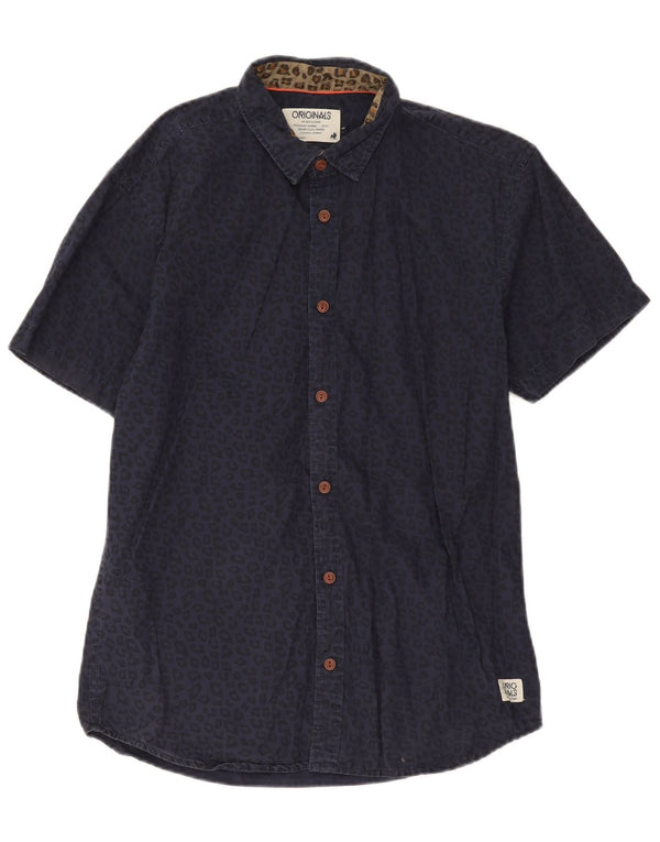 Męska koszula z krótkim rękawem Jack & Jones, duża, granatowa, bawełniana z nadrukiem zwierzęcym