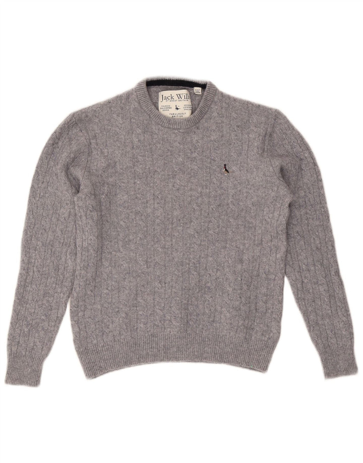 Jack Wills Damen-Pullover mit Rundhalsausschnitt, Gr. 14, mittelgrau gefleckte Wolle