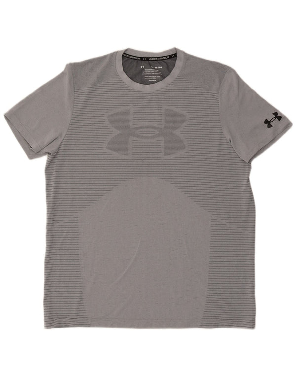 Мужская футболка с рисунком Under Armour Heat Gear, топ XL, серый полиэстер в тонкую полоску