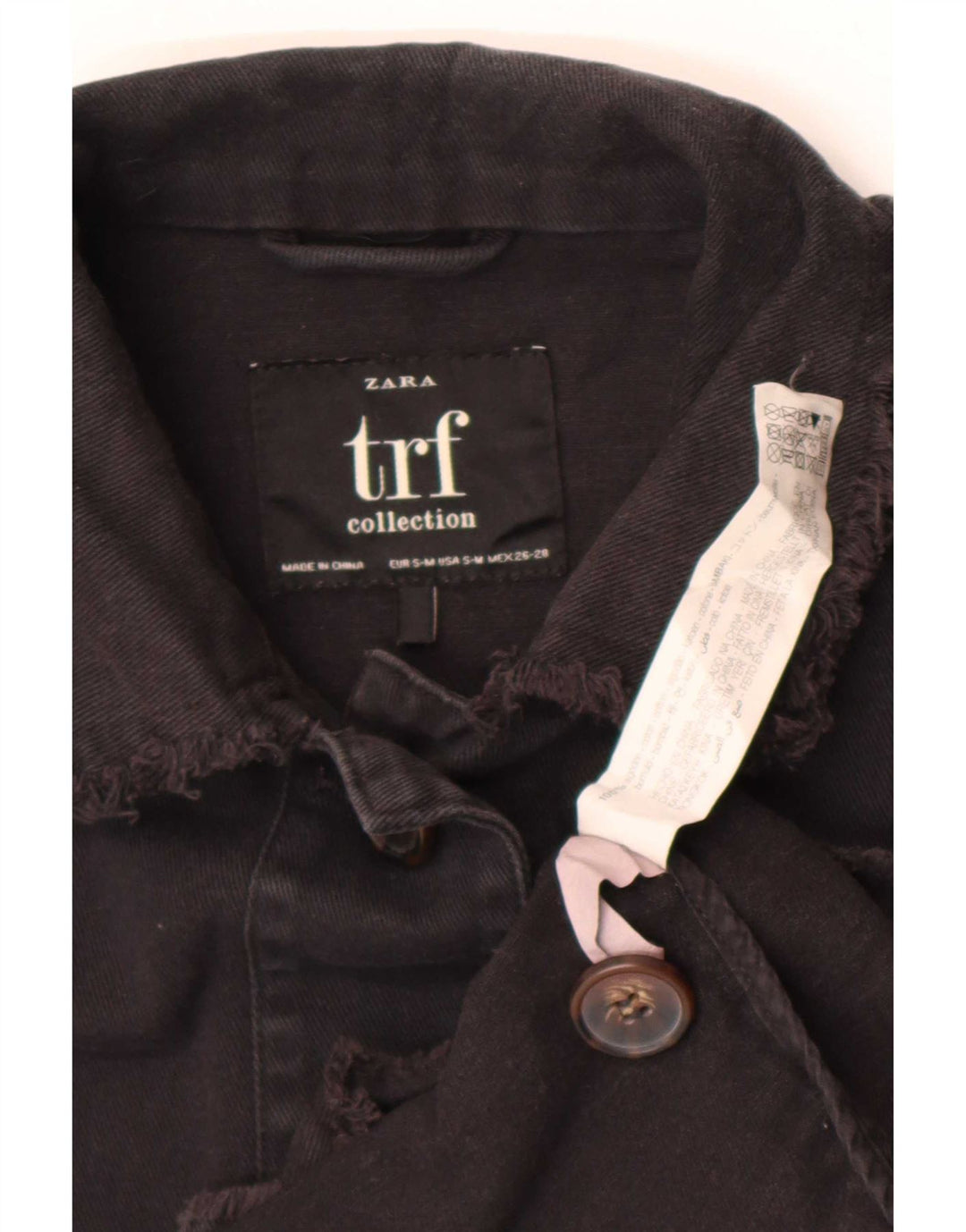 Zara Womens Trafaluc Denim Jacket UK 10 Small Black Cotton