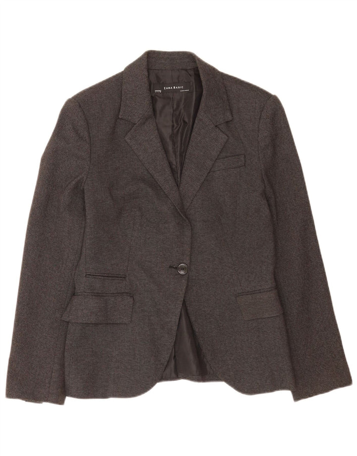 Sacou blazer pentru femei Zara, cu 1 nasture, UK 14, mare, gri, poliester Clasic