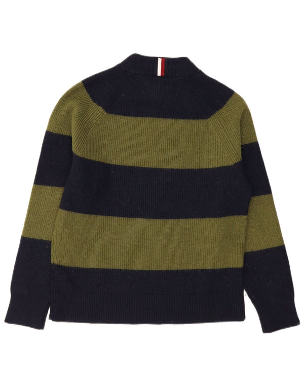 Tommy Hilfiger Mens Turtle Neck Jumper Sweater Medium Khaki Striped Wool