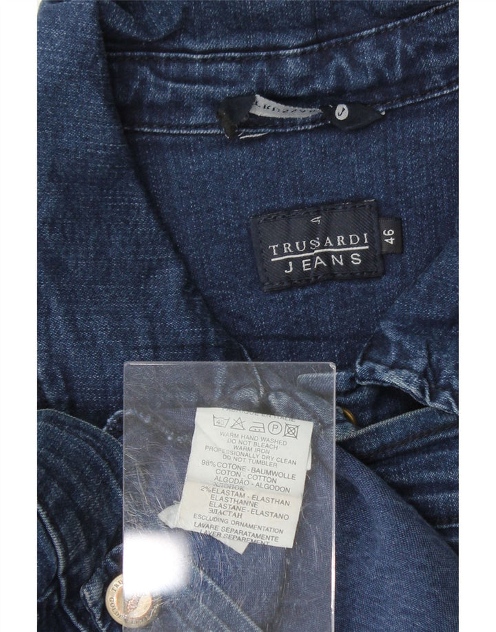 TRUSSARDI Womens Denim Jacket IT 46 Large Navy Blue Cotton Vintage Trussardi and Second-Hand Trussardi from Messina Hembry 