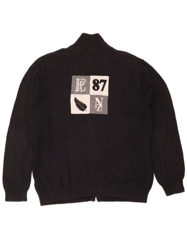Eden Park Mens Graphic Cardigan Sweater XL Black Cotton