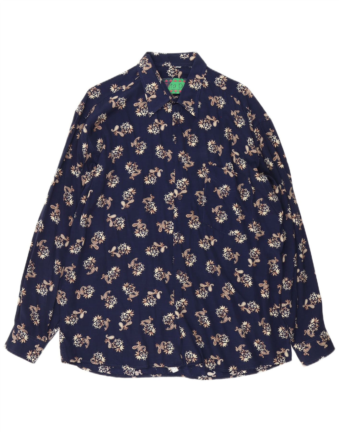 Vintage Mens Shirt Large Navy Blue Paisley Viscose