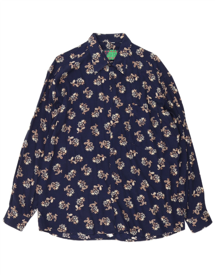 Vintage Mens Shirt Large Navy Blue Paisley Viscose
